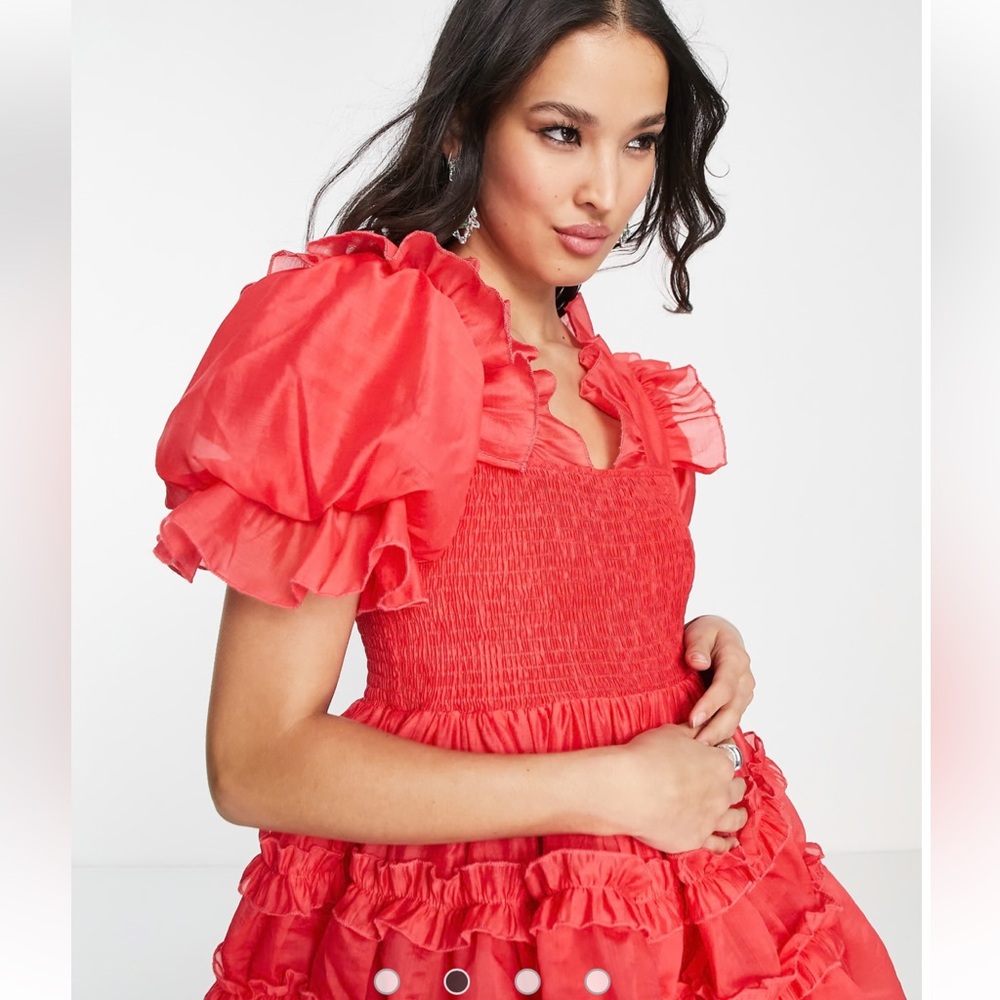 Dream Sister Jane short sleeve organza puff mini dress in red - Picture 4 of 6